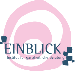 Logo von "EINBLICK" mit pinker Spirale und schwarzem Text.