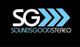 Logo with "SG" and blue arrows, reads "SOUNDSGOODSTEREO" on a black background.