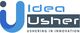Logo of Idea Usher with slogan "Ushering in Innovation" in blue and gray tones.
