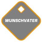 Logo: Graues Rauten-Symbol mit gelbem Rand, darauf der weiße Text "WUNSCHVATER".