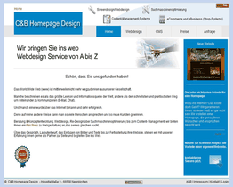 Screenshot einer Webseite für Webdesign-Dienstleistungen, mit Blau- und Grautönen und Textblöcken.