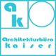 Logo: "ak" und "Architekturbüro Kaiser" in Türkis auf weißem Hintergrund mit geometrischen Formen.