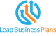 Logo with blue and orange arrows, text "Leap Business Plans: Start Right. Grow Fast."