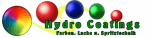 Bunte Kugeln und Text: "Hydro Coatings. Farben, Lacke n. Spritztechnik".