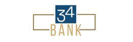 Logo with text "34 BANK" in blue and gold, featuring geometric design elements.