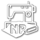 Illustration einer Nähmaschine mit den Buchstaben "N" und "P" im Vordergrund.
