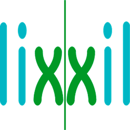 Ein stilisiertes Logo mit den Buchstaben "ixxi" in Blau und Grün auf weißem Hintergrund.
