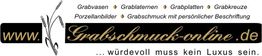 Website-Logo von grabschmuck-online.de mit Angeboten für Grabschmuck und dem Slogan "würdevoll muss kein Luxus sein".