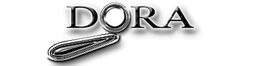 Der Text "DORA" in schwarzen Buchstaben, ein kreisförmiges Muster verbindet das "D" mit einem Looping.