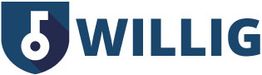 Blaues Logo mit einem Schlüssel-Symbol im Schild und dem Schriftzug "WILLIG" in Großbuchstaben.