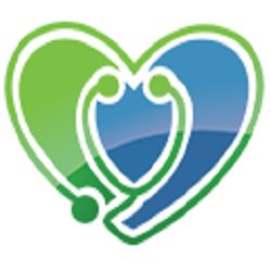 A green and blue heart-shaped logo with a stethoscope design intertwined.