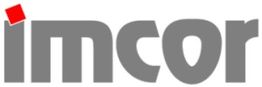 Graues "imcor"-Logo mit rotem Quadrat über dem "i".