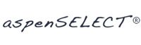 Schwarz-weißes Logo mit dem Text "aspenSELECT®" in handschriftlicher Schriftart.