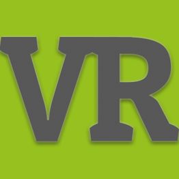 Grauer Schriftzug "VR" auf hellgrünem Hintergrund.