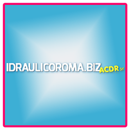 Scritta "IDRAULICOROMA.BIZ ACDR srl" su sfondo blu sfumato con bordi rosa.