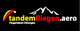 Logo von tandemfliegen.aero mit Bergsilhouette und Schriftzug in Schwarz, Rot und Gelb.