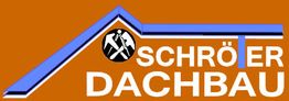 Logo mit blauer Dachlinie und Text "Schröter Dachbau", darunter ein Symbol mit Werkzeugen.