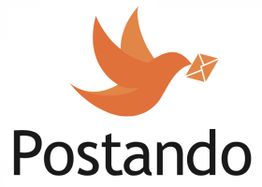 Orange Vogel mit Brief und Schriftzug "Postando" darunter.