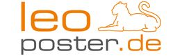 "Logo mit Schriftzug 'leoposter.de' und einer Skizze eines liegenden Löwen auf weißem Hintergrund."