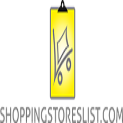 Yellow tag with shopping cart icon, text reads "SHOPPINGSTORESLIST.COM" below.