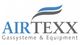 Logo von AIRTEXX, Gassysteme & Equipment, mit blau-grauen Wellen über dem Text.