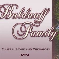 Text image: "Baldauff Family Funeral Home and Crematory" in elegant script.