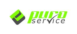 Grünes und graues Logo mit dem Text "puro service" und einem stilisierten Häkchen.