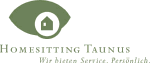 Grünes Symbol Auge und Haus, Text: "Homesitting Taunus. Wir bieten Service. Persönlich."