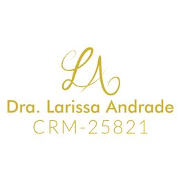 Logo dourado com as iniciais LA e o texto "Dra. Larissa Andrade CRM-25821".
