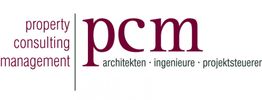 Logo mit Text: "property consulting management" und "pcm architekten, ingenieure, projektsteuerer".