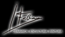 Logo artístico con texto: "Fabian, cerámica, escultura, pintura" sobre fondo negro.