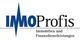 Logo mit Text "IMMOProfis" und "Immobilien und Finanzdienstleistungen", blau-weiß gestaltet.
