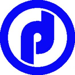 Blaues, stilisiertes "r" in einem Kreis auf weißem Hintergrund.