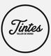 Logo con texto: "Tintes, taller de vidrio" en estilo vintage dentro de un círculo negro.