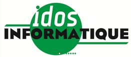 Logo avec texte "idos INFORMATIQUE" en vert et noir.