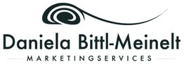 Logo von Daniela Bittl-Meinelt Marketingservices mit geschwungenem Grafik-Element oben.
