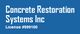 "Text on blue background: Concrete Restoration Systems Inc, License #599100."