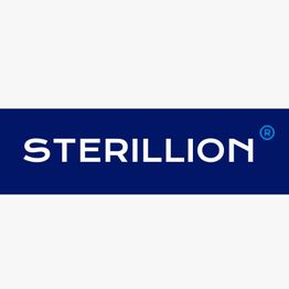 Weißer Text "STERILLION®" auf blauem Hintergrund.