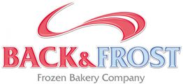 Logo von Back&Frost, rote und blaue Schrift, geschwungene rote Linien oben.