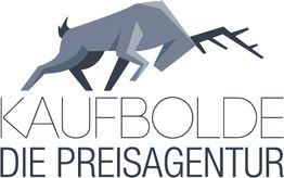 Stilisiertes Rentier über dem Text "KAUFBOLDE DIE PREISAGENTUR" in Großbuchstaben.