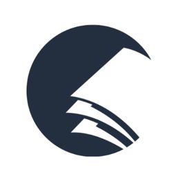 Schwarzes Kreislogo mit abstrakten weißen Formen im Inneren, ähnliche Ebenen.