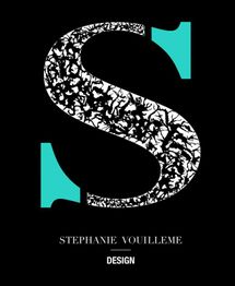 Großes S mit Textur, türkisfarbenen Details. Text: "Stephanie Vouilleme Design".