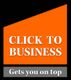 Oranje logo met tekst "CLICK TO BUSINESS" en onderaan "Gets you on top" in grijs.