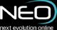Logo with "NEO" and text "next evolution online" on a black background.