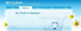 Website-Header von BG-CLEAN, mit Menüoptionen und Text: "Ihr Profi in Sachen Reinigung".