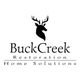 BuckCreek Restoration Home Solutions logo with a silhouette of a stag's head with antlers.