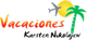 Logo mit Flugzeug, Palme, Sonne und Text: "Vacaciones Karsten Nikolajew".