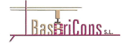 Logotipo de BasBriCons S.L. con diseño de equipo de construcción y letras estilizadas.