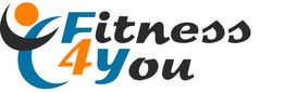 Logo "Fitness 4 You" mit einer stilisierten Figur in Blau und Orange.
