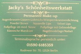 Jacky's Schönheitswerkstatt: Permanent Make-up und Fußpflege, Terminvereinbarung telefonisch.
